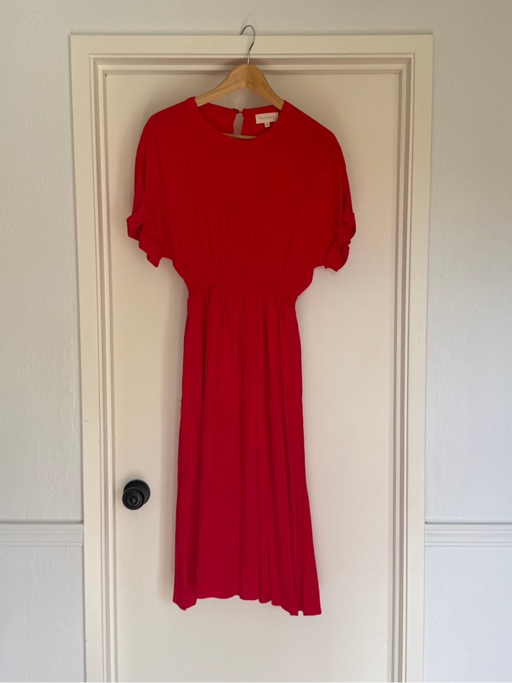 MELLODAY Red Midi Dress with Gathered Waist